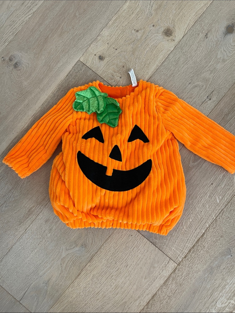 Amscan Orange Ribbed Plush Pumpkin Pullover Costume with Green Leaf